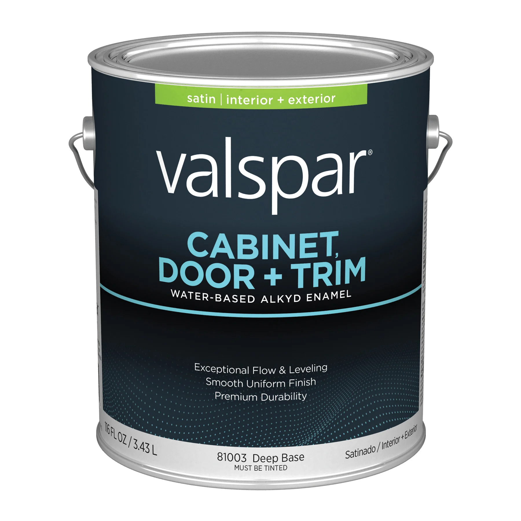 8100 Series 028.0081003.007 Cabinet, Door and Trim Enamel Paint, Tintable Water Base, Satin Sheen, Deep Base, 1 gal, Pail - Valspar