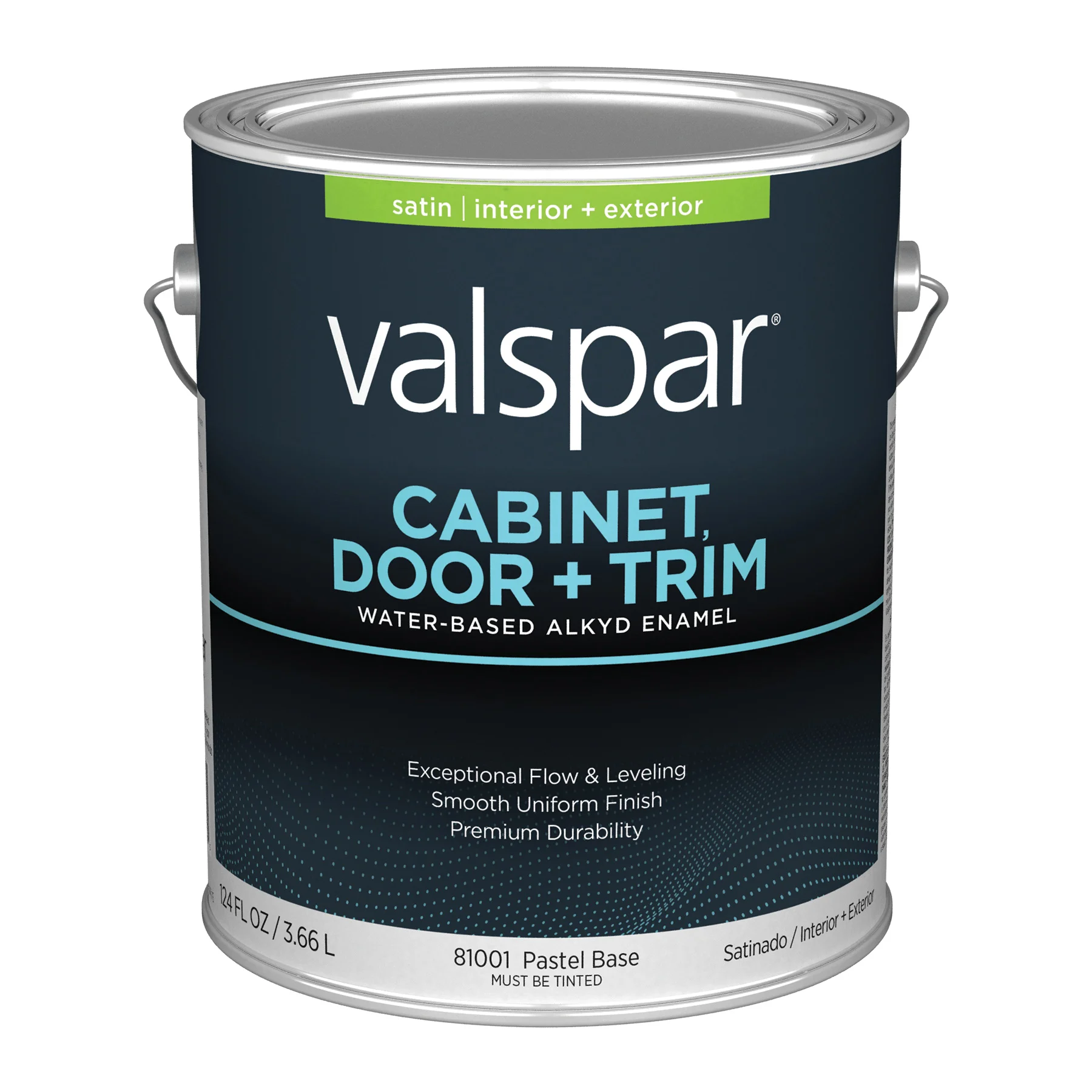 8100 Series 028.0081001.007 Cabinet, Door and Trim Enamel Paint, Tintable Water Base, Satin Sheen, Pastel Base, 1 gal, Pail - Valspar