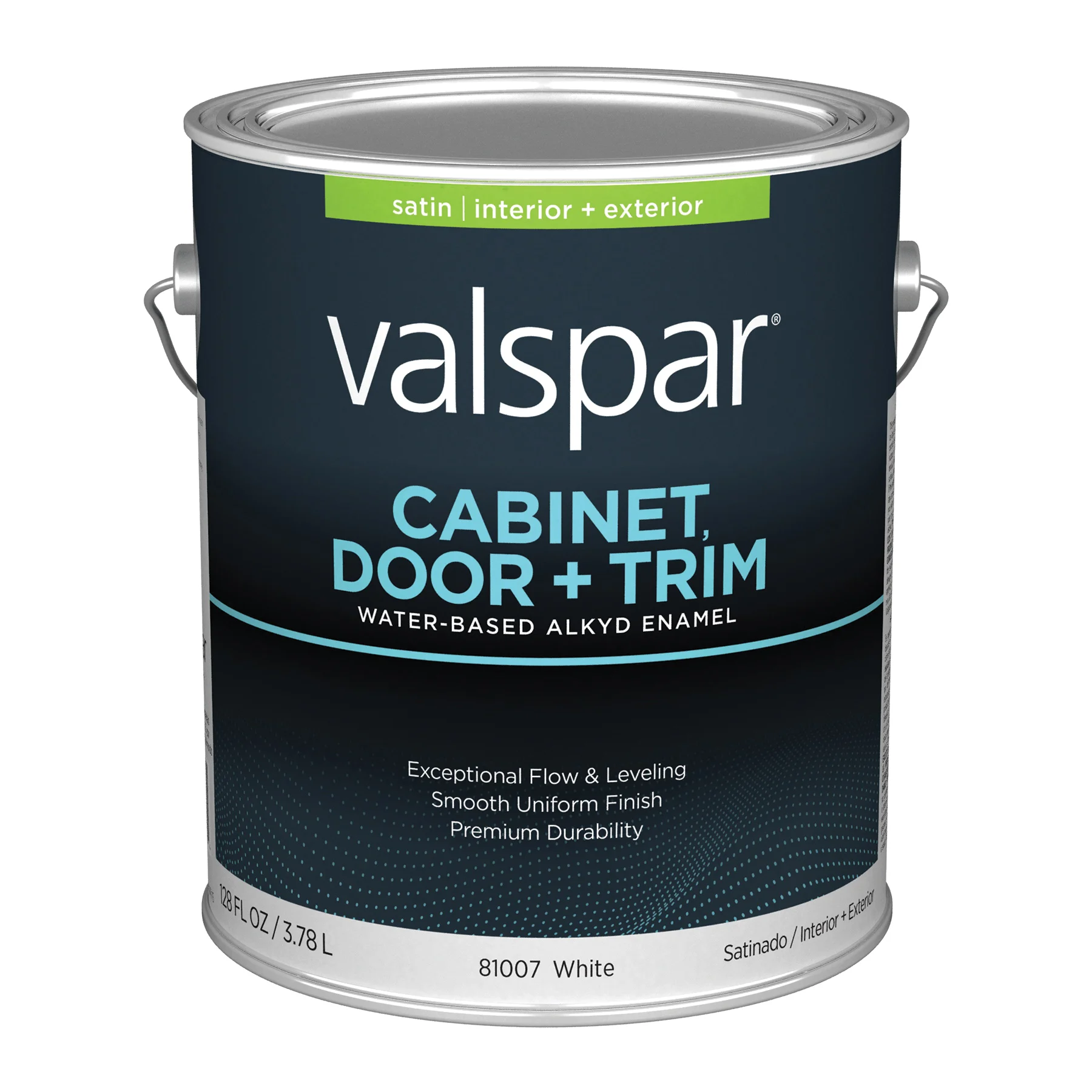 8100 Series 028.0081007.007 Cabinet, Door and Trim Enamel Paint, Tintable Water Base, Satin Sheen, White Base, 1 gal, Pail - Valspar