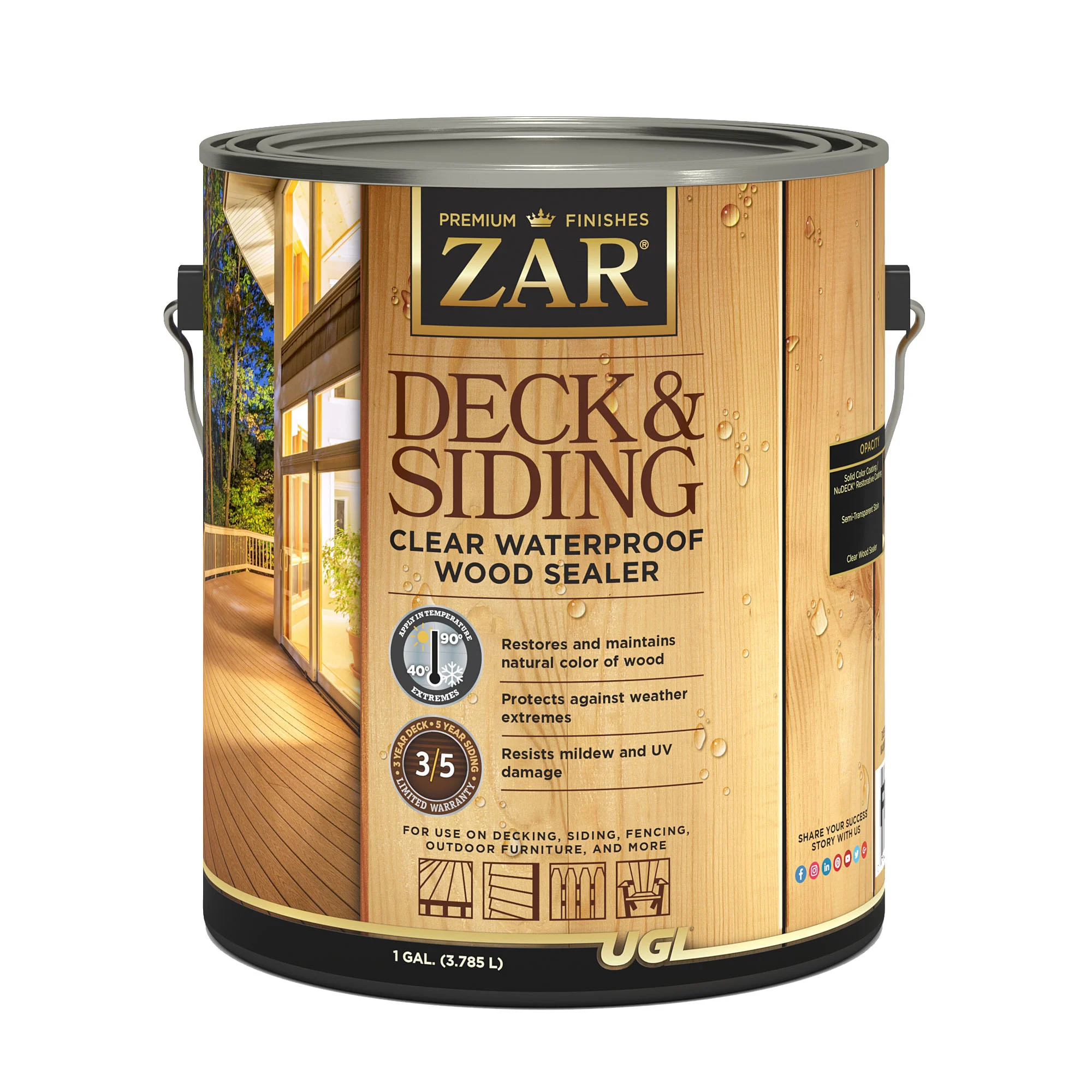 78813 Deck and Siding Sealer, Flat, Clear, Liquid, 1 gal, Can - ZAR