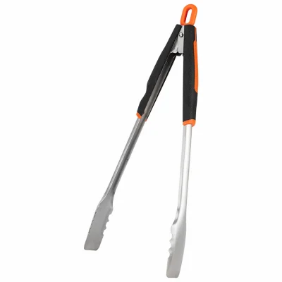 02961Y Locking Grill Tongs, Stainless Steel, Plastic/TPR Handle, 22 in Long - Mr. BAR-B-Q