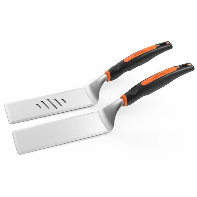 08836Y Griddle Spatula Set, 1.5 mm Gauge, Stainless Steel Blade, TPR Handle, 16.08 in Long - Mr. BAR-B-Q