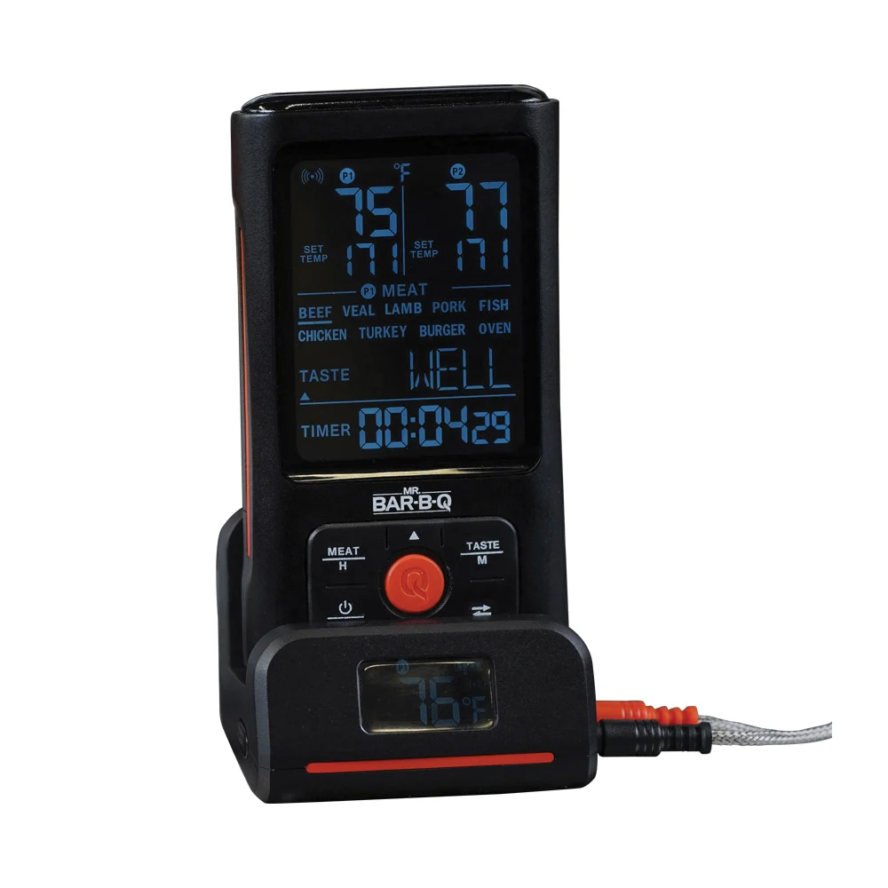 40144Y Thermometer, 145 ft Control, Digital Display, Stainless Steel Probe Material, Black - Mr. BAR-B-Q