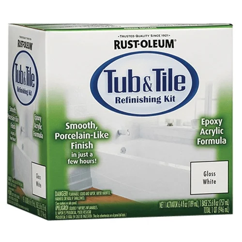384165 Tub and Tile Refinishing Kit, Liquid, Solvent, White, 1 qt - Rust-Oleum
