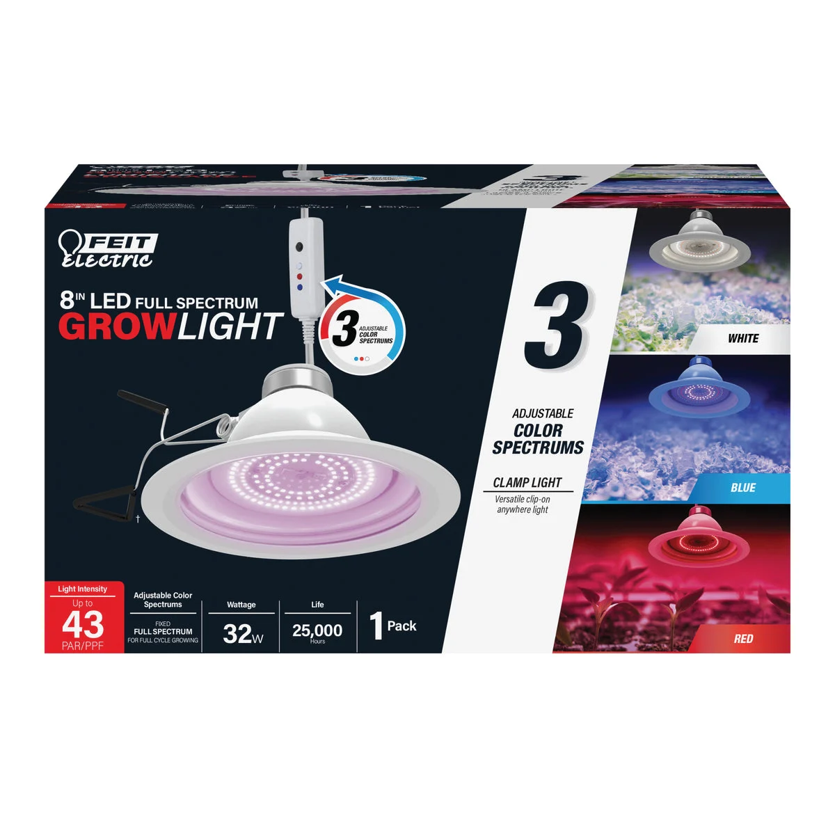 GLP8ADJS/CLAMP32WLED Full Spectrum Grow Light, Adjustable LED, 120 V, 32 W, LED Lamp, 2400 - Feit Electric
