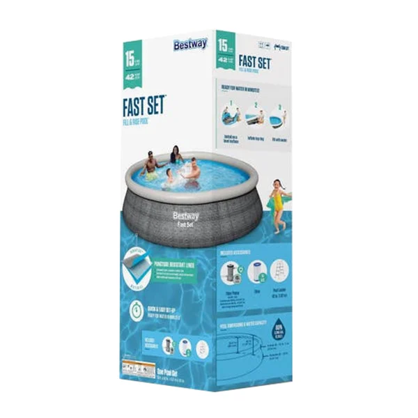 57371E Inflatable Pool Set, Round, 3266 gal, Plastic, Gray - Bestway