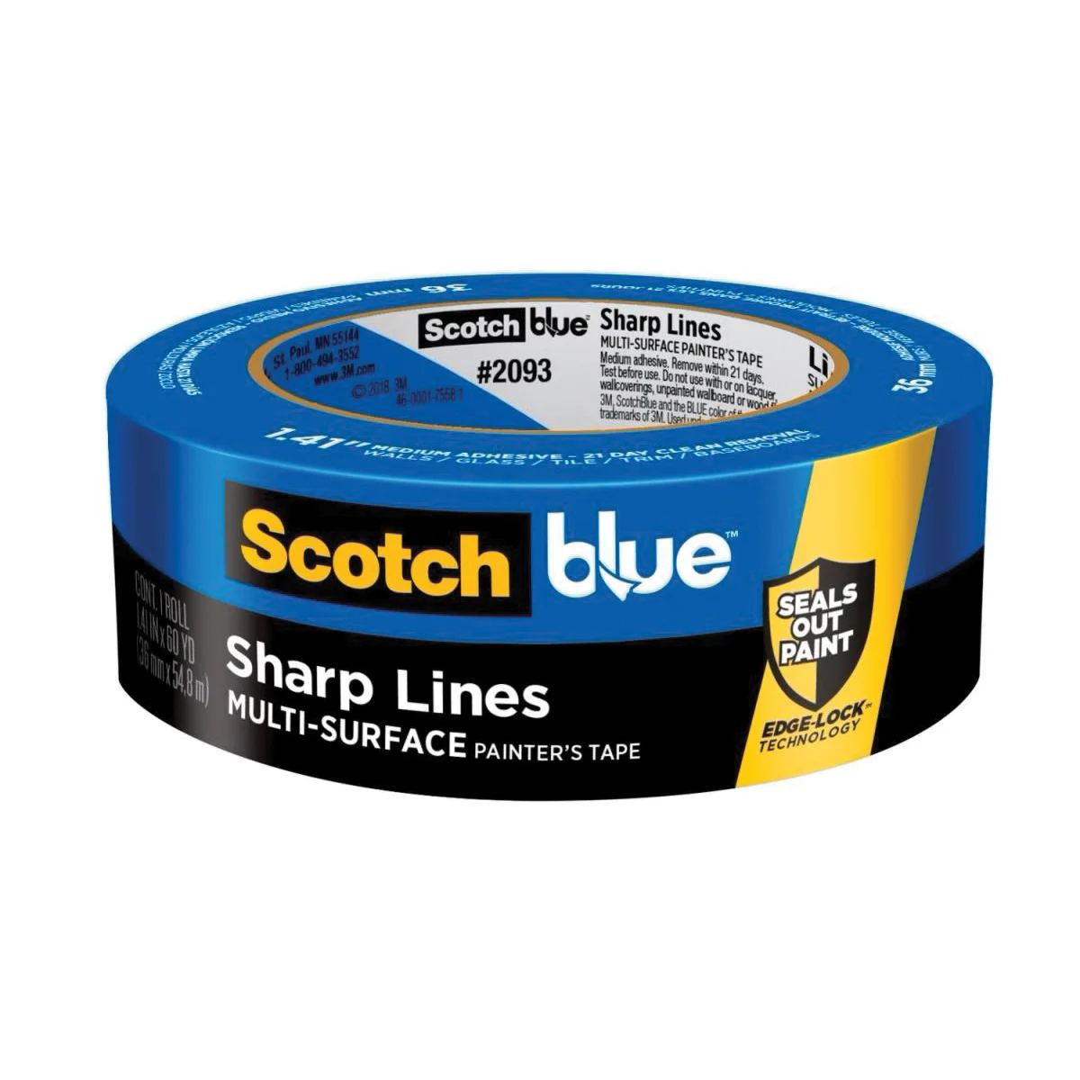 2093-36AC3 Painter's Tape, 60 yd L, 1.41 in W, Blue