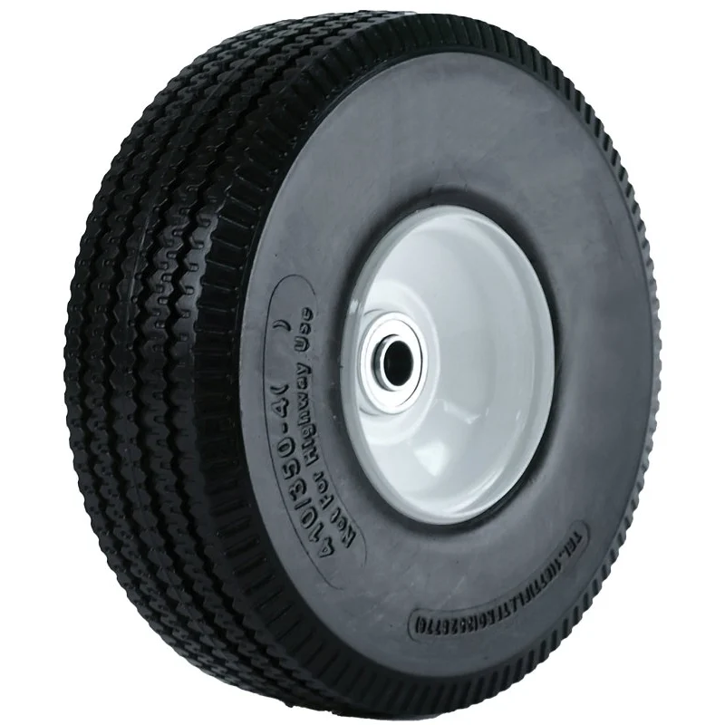 354DCSWPU242 Flat-Free Hand Truck Wheel, 410/350-4 Tire, Polyurethane/Steel, White