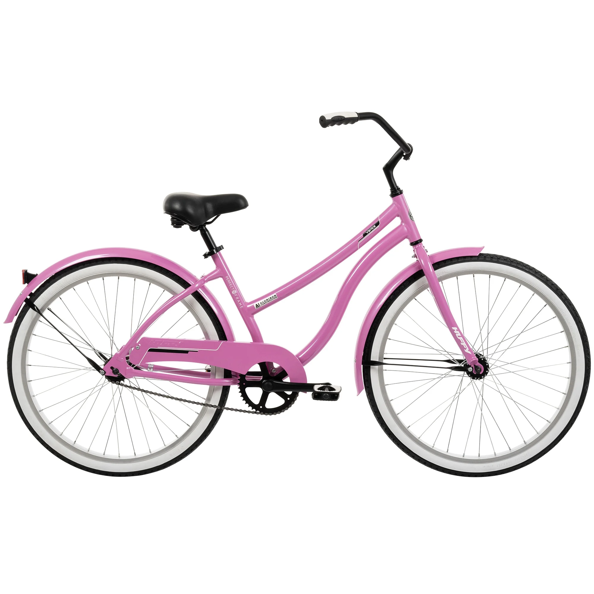 66652 Cruiser Bicycle, Ladies, 12+, Aluminum Frame, Coaster Brake, 26 in Dia Wheel, Pink - Huffy