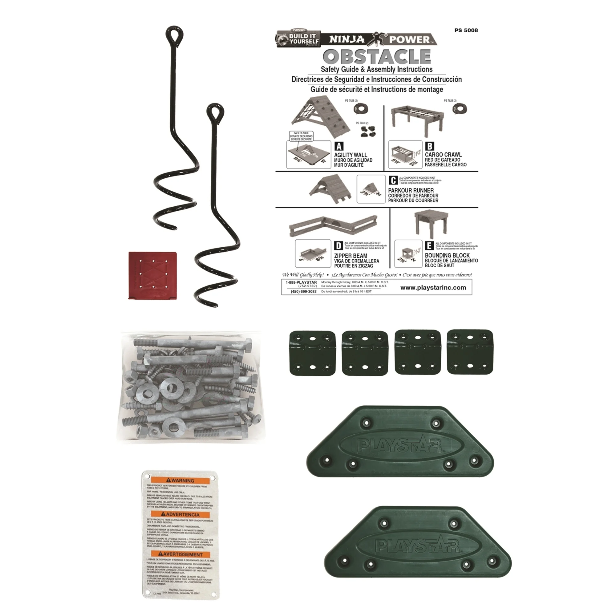 PS 5008 Ninja Obstacle Kit, Wood, Brown/Green - Playstar