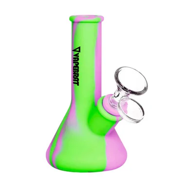 Portable Bong: 5" Mini Beaker Silicone Dab Rig: Pink and Green - VapeBrat