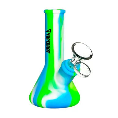 Mini Silicone Dab Rig: 5" Beaker Portable Bong Blue Green White - VapeBrat