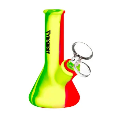 Portable Bong: 5" Mini Beaker Silicone Dab Rig: Rasta - VapeBrat