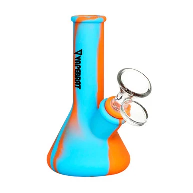 Mini Silicone Bong: 5" Mini Beaker Silicone Dab Rig: Orange and Blue - VapeBrat