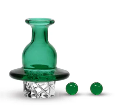 25mm Green Bell Spinner Carb Cap with Two 6mm Emerald Terp Pearls - VapeBrat