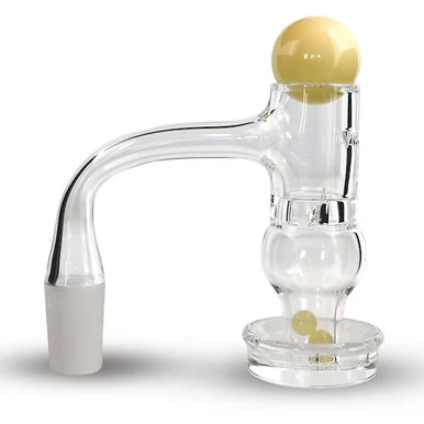 Round Belly Terp Slurper Flair Dish Full Weld Banger Kit with Marble Carb Cap and Two Terp Pearls - VapeBrat