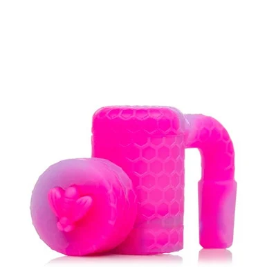 Pink Silicone Reclaim Catcher: 14mm Male 90 Degree Pipe Joint to 14mm Female Banger Joint - VapeBrat