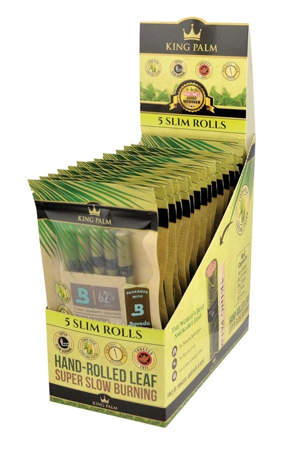 King Palm Hand-Rolled Leaf Wraps | Slim | 5pc | 15pk Display