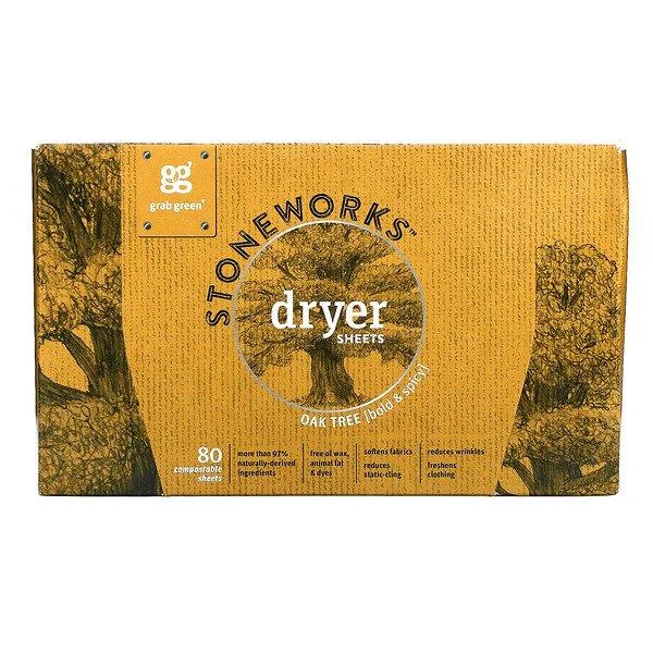 Grab Green Stoneworks Dryer Sheets Oak Tree 80 Compostable Sheets