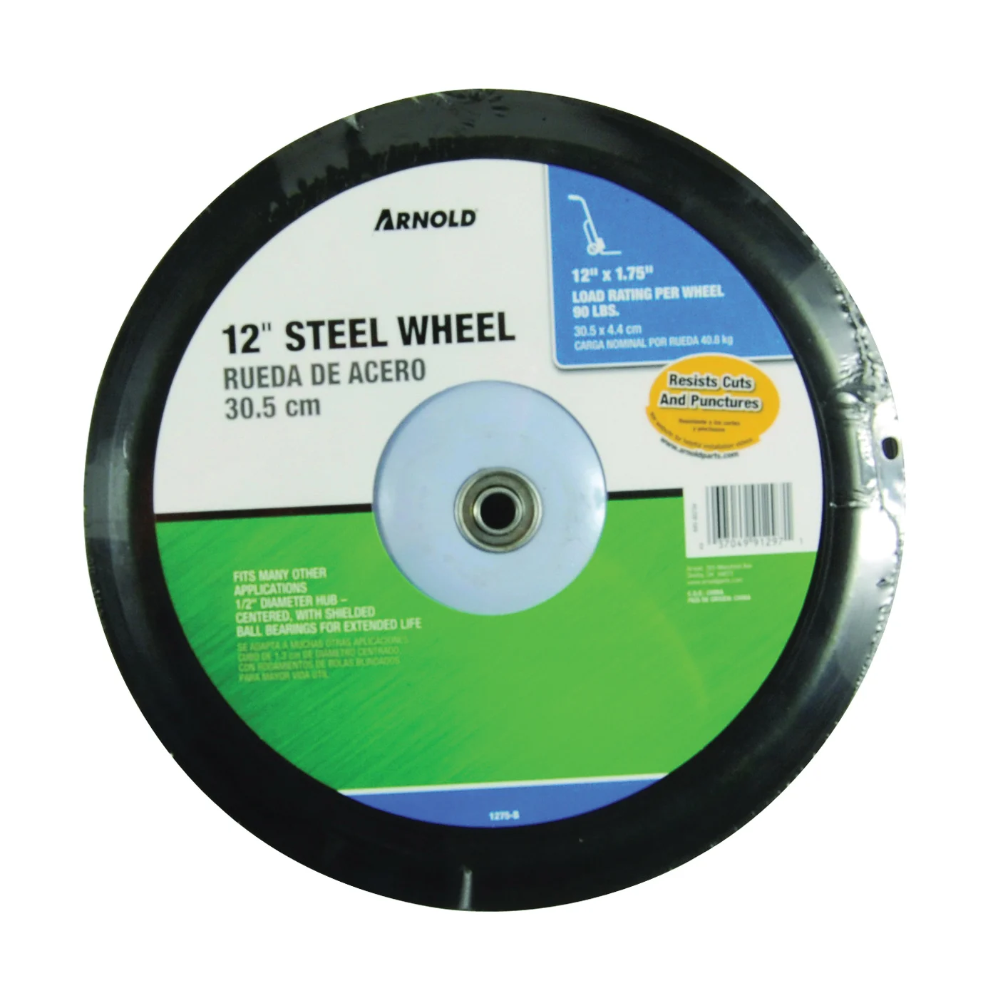 1275-B Semi-Pneumatic Tread Wheel, Plastic/Rubber, Black