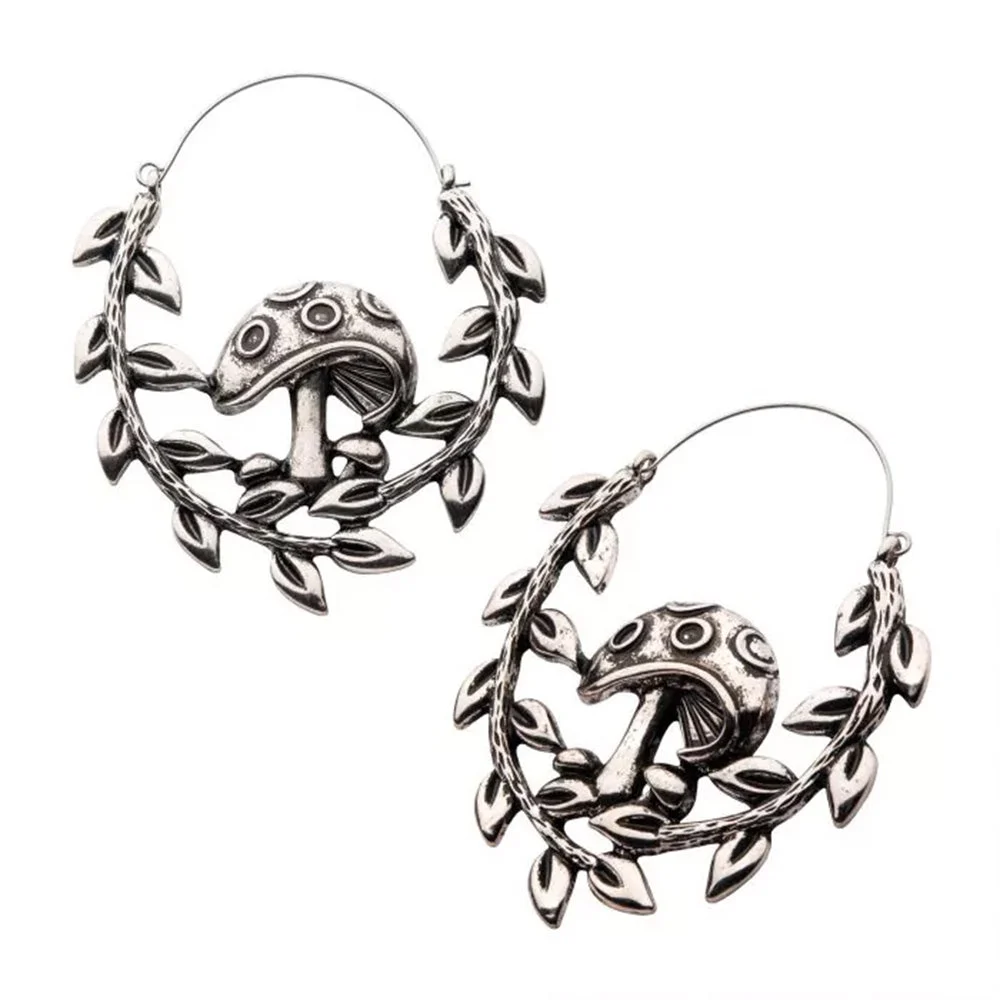 Mushroom with Fern Edge Plug Hoops - 20g