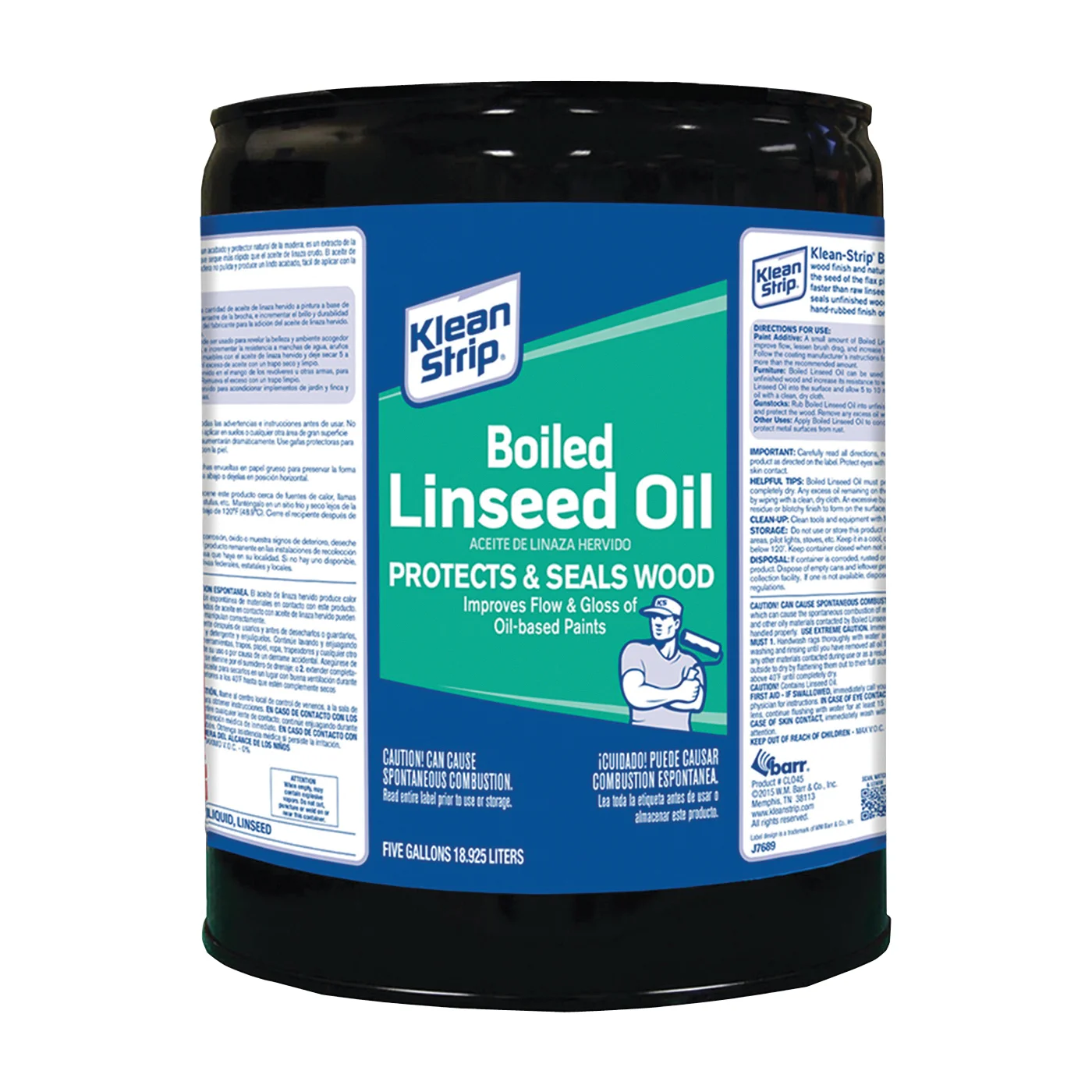 CLO45 Linseed Oil, Liquid, Clear Amber, 5 gal, Can - Klean Strip