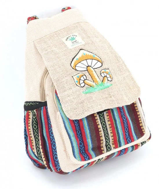 Hemp and Nepalese Cotton Mushroom Embroidered Backpack - HIMALAYA HANDMADE LLC