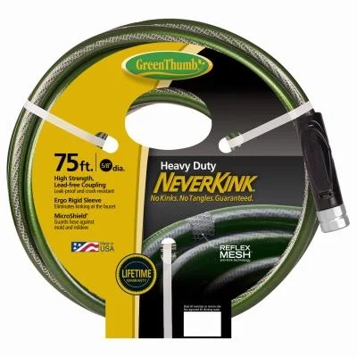 784678 Garden Hose, 5/8 in, 75 ft L, Rubber/Vinyl, Green - Neverkink