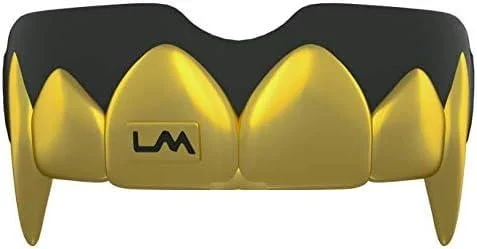 Loudmouth Sport Mouth Guard | 3D Vampire Fangs Adult & Youth Mouth Guard Sports | Boil & Bite Mouthguard for Football, Basketball, Hockey, MMA, Boxing, Lacrosse, More (3D Vampire Fangs - Black/Gold)
