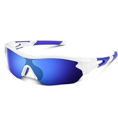 Bea CooL Polarized Sports Sunglasses for Men Women Youth Baseball Cycling Running Driving Fishing Golf Motorcycle TAC Glasses White Blue