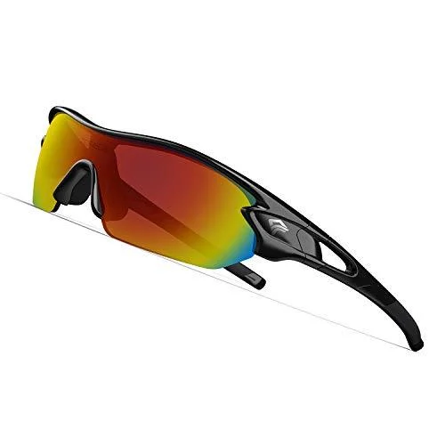 TOREGE Polarized Sports Sunglasses for Men Women Cycling Running Driving Fishing Glasses TR002 Tr02-black&black&rainbow Lens