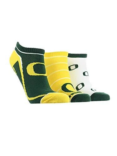 TCK Oregon Ducks No Show Socks Full Field 3 Pack Green/Yellow/White Medium