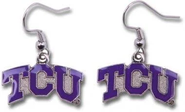 NCAA TCU Horned Frogs "TCU" Script Logo Dangler Earrings - Aminco