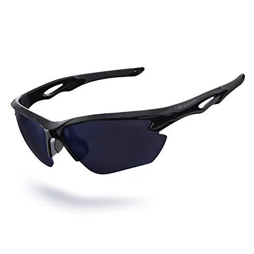 DEAFRAIN Polarized Sports Sunglasses for Men Women Cycling Running Fishing Glasses TR90 Unbreakable Frame UV Protection Bright Black Frameblack Lens