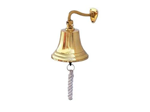 Hanging Ship's Bell Size: 6" H x 4" W x 4" D, Finish: Brass - Handcrafted Model Ships