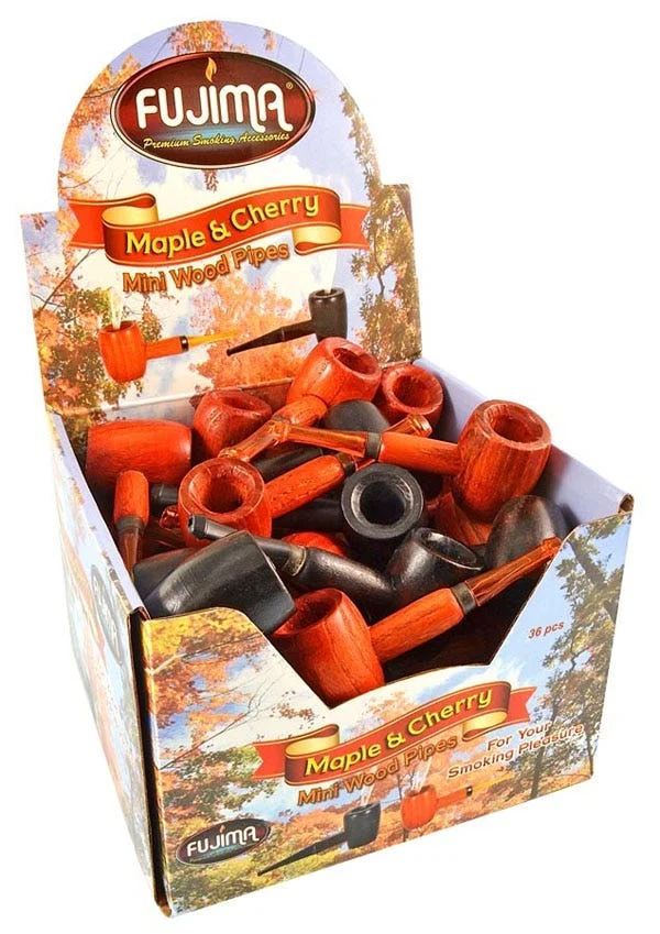 Maple & Cherry Mini Wood Smoking Pipe | 36ct Display - New