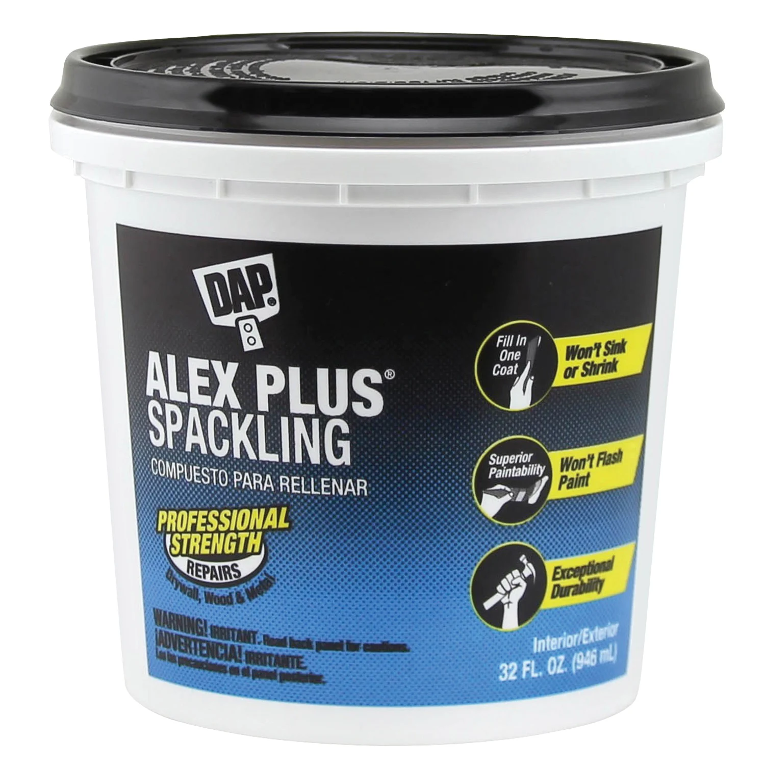 18746 Spackling, Latex, Oil Base, White, 32 fl-oz Tub