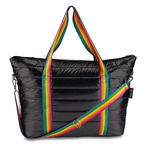 Black Puffer Tote with Rainbow Straps - Top Trenz, Inc.