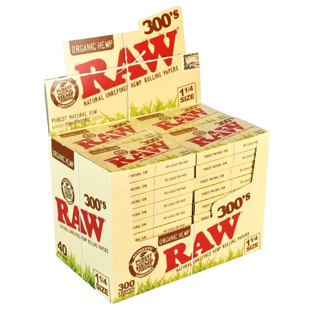 RAW 300s Organic Hemp Rolling Papers | 1 1/4 | 40pk Display - New