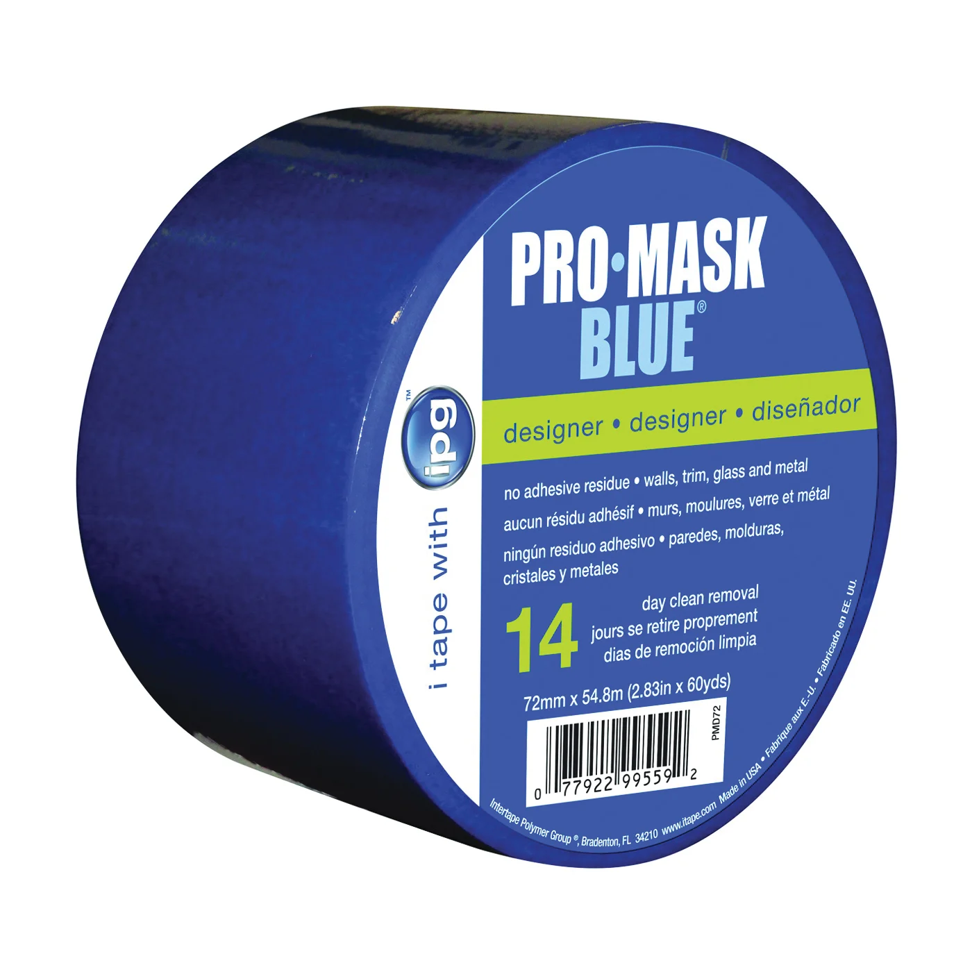 PMD72 Masking Tape, 60 yd L, 2.83 in W, 5.8 mil Thick, Crepe Paper Backing, Dark Blue - IPG