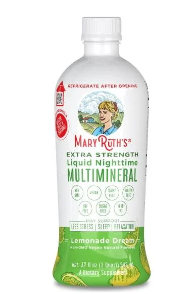 Nighttime Liquid Multimineral Supplement | Sugar Free | Natural Sleep Support for Adults & Kids | NO Melatonin | Magnesium, Calcium & MSM | Lemonade Flavor | Vegan | Gluten Free | 32 Servings - MaryRuth Organics