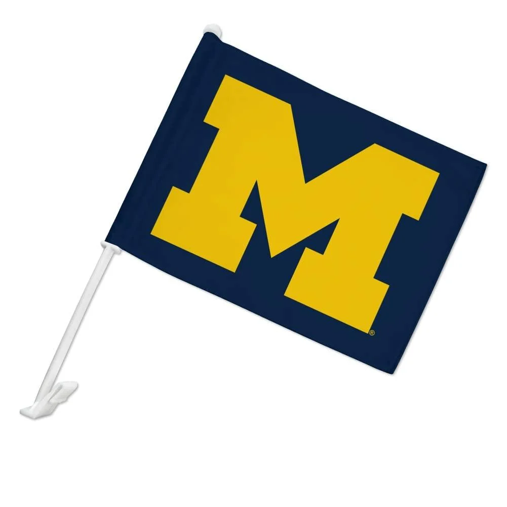 University of Michigan Primary Logo Car Truck Flag with Window Clip On Pole Holder Left Driver - GRAPHICS & MORE