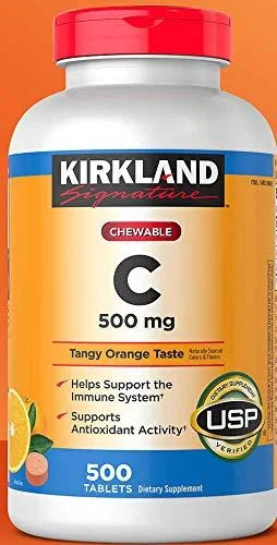 Kirkland Vitamin C (500 mg), Tangy Orange, Chewable Tablets, 500 Count - Kirkland Signature