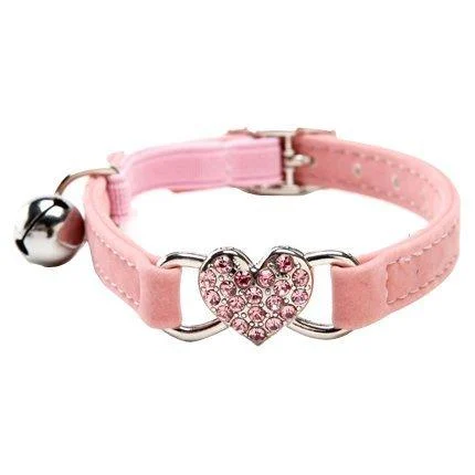 Chukchi Heart Bling Cat Collar with Safety Belt and Bell 8-11 Inches Pink