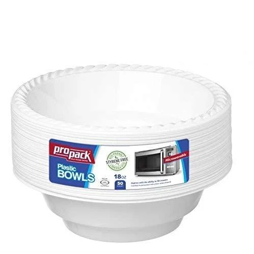 50 Count Disposable Plastic White 18 oz Heavy Weight Bowls Great For Weddings Home Office School Party Picnics Take-out Fast Food Outdoor Events Or Every Day Use By ProPack 1 (50 Bowls)