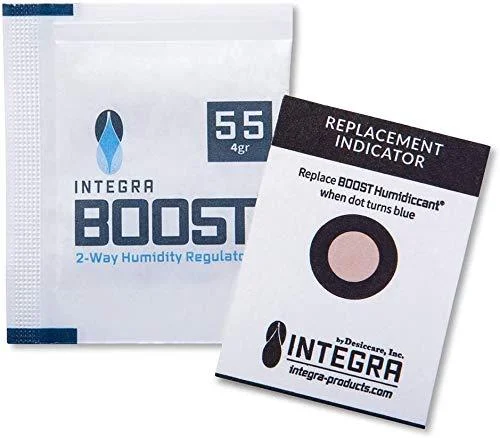 Integra Boost 55 Percent RH - 4 Gram, 2-Way Humidity Control, Small Humidor Packs - Free Reusable Smell Proof Bag (60 Pack) 60 Pack 55RH - 4 Gram Packets