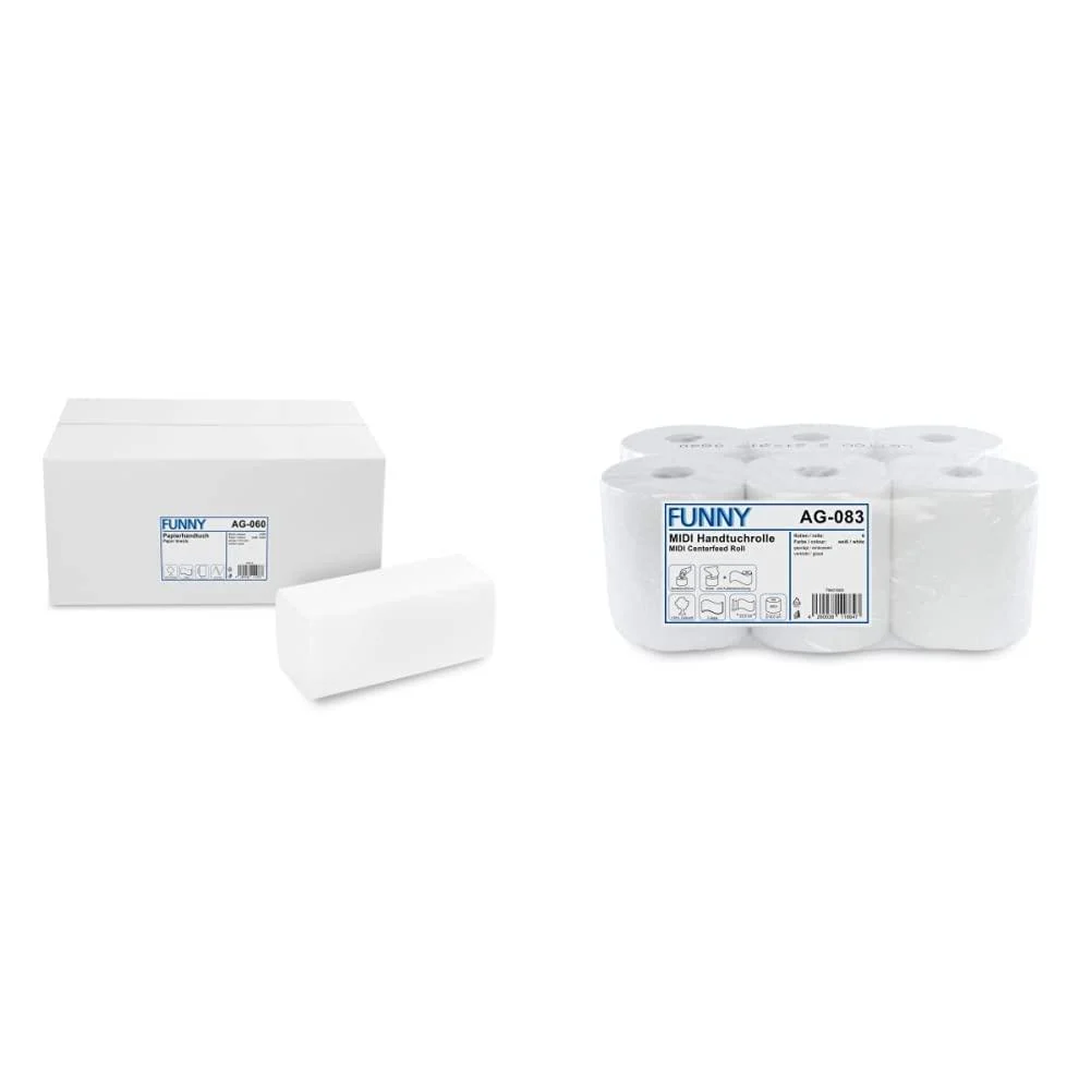 Funny paper towels High white pulp ZZ/V-falz 4000 pieces in the box 24.5x22 cm 2 layer & towel roller internal and external processing 20 cm 2 layer high white 450 sheets 1 x 6 pieces) mediumBundle with a towel roller