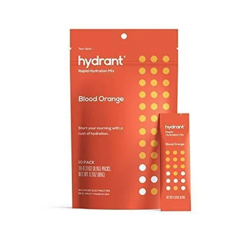 Hydrant Hydrate 10 Stick Packs, Electrolyte Powder Rapid Hydration Mix, Hydration Powder Packets Drink Mix, Helps Rehydrate Better Than Water (Blood Orange, 10 Count) Blood Orange 10 Count (Pack of 1)