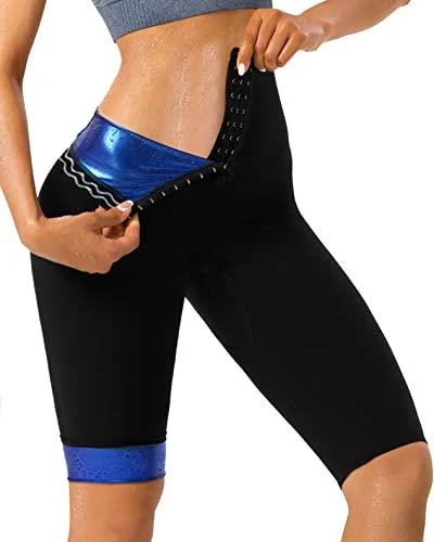 QZSH Sauna Pants Women Sweat Capris Slimming Leggings,Mesh Crotch,High Waist Workout Body Shaper Suits Sauna-shorts Blue Lining Large