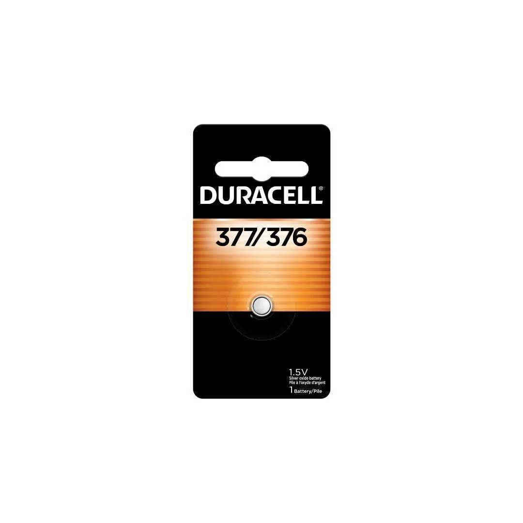 Duracell 376/377 Silver Oxide Button Battery 1 Count Pack 376/377 1.5 Volt Battery Long-Lasting for Watches Medical Devices Calculators and More